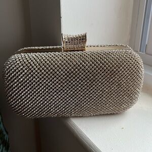 MARCIANO Silver Glass Crystal Small Evening Clutch
